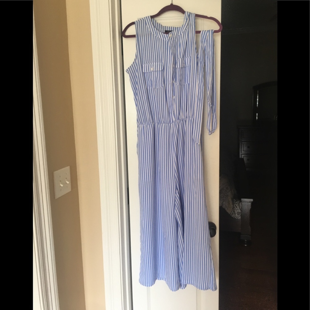 Blue and white striped jumpsuit